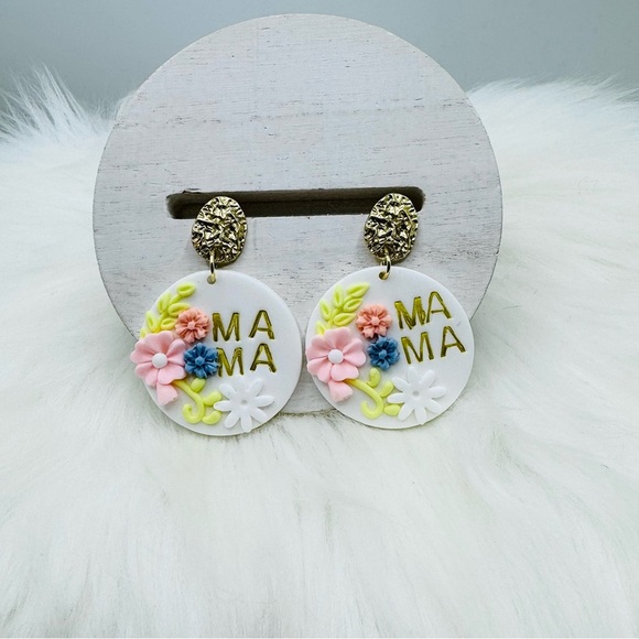 Mama Floral Polymer Clay Earrings - Picture 1 of 5